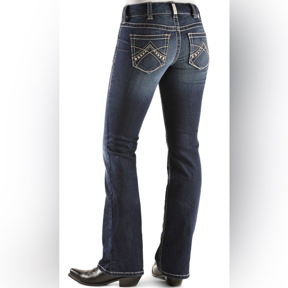 Ariat REAL Dark Wash Mid-Rise Boot Cut Jeans with Stretch—Women’s 29L